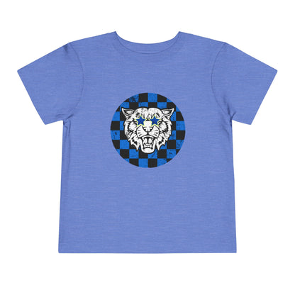 Cute Retro Checkered Bobcat Blue Toddler Tee