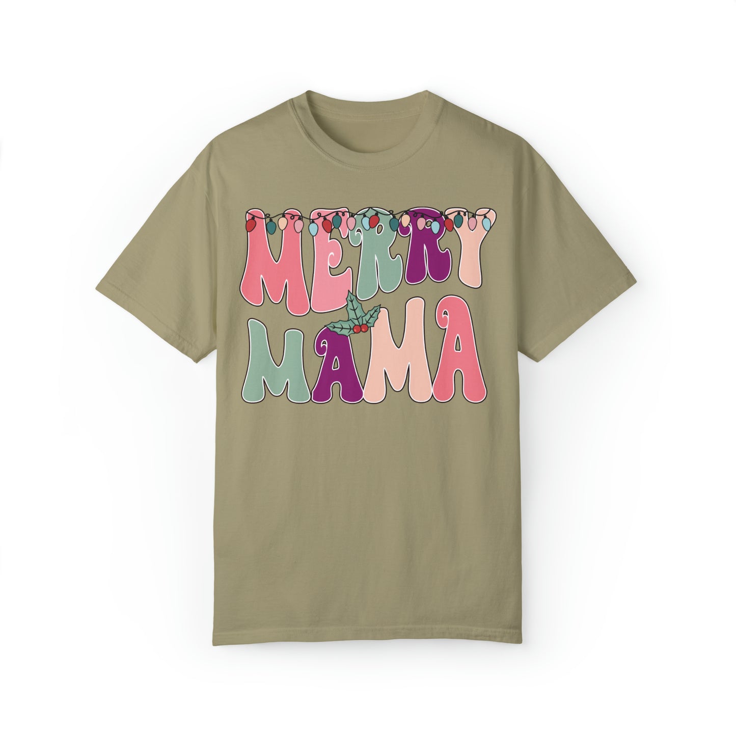 Merry Mama Retro Christmas Comfort Colors Short Sleeve Tee