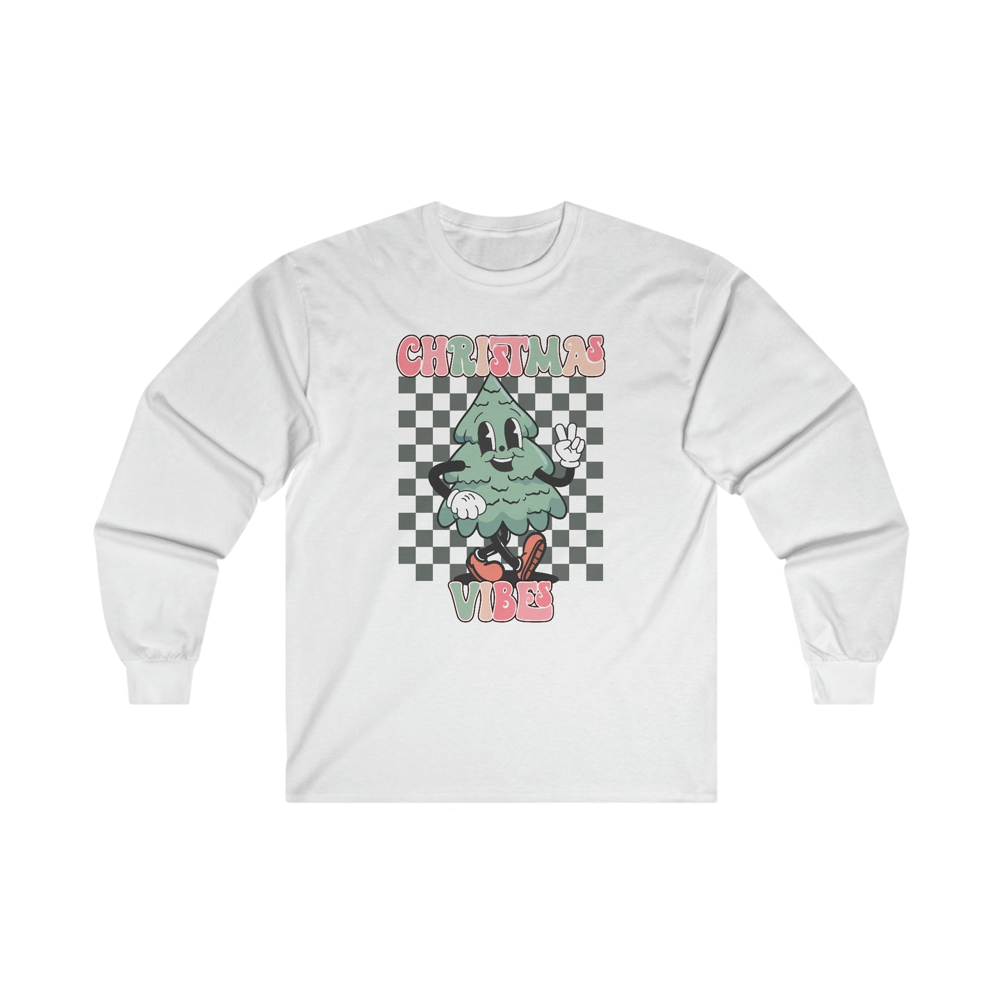 Checkered Retro Christmas Vibes Ultra Cotton Long Sleeve Tee