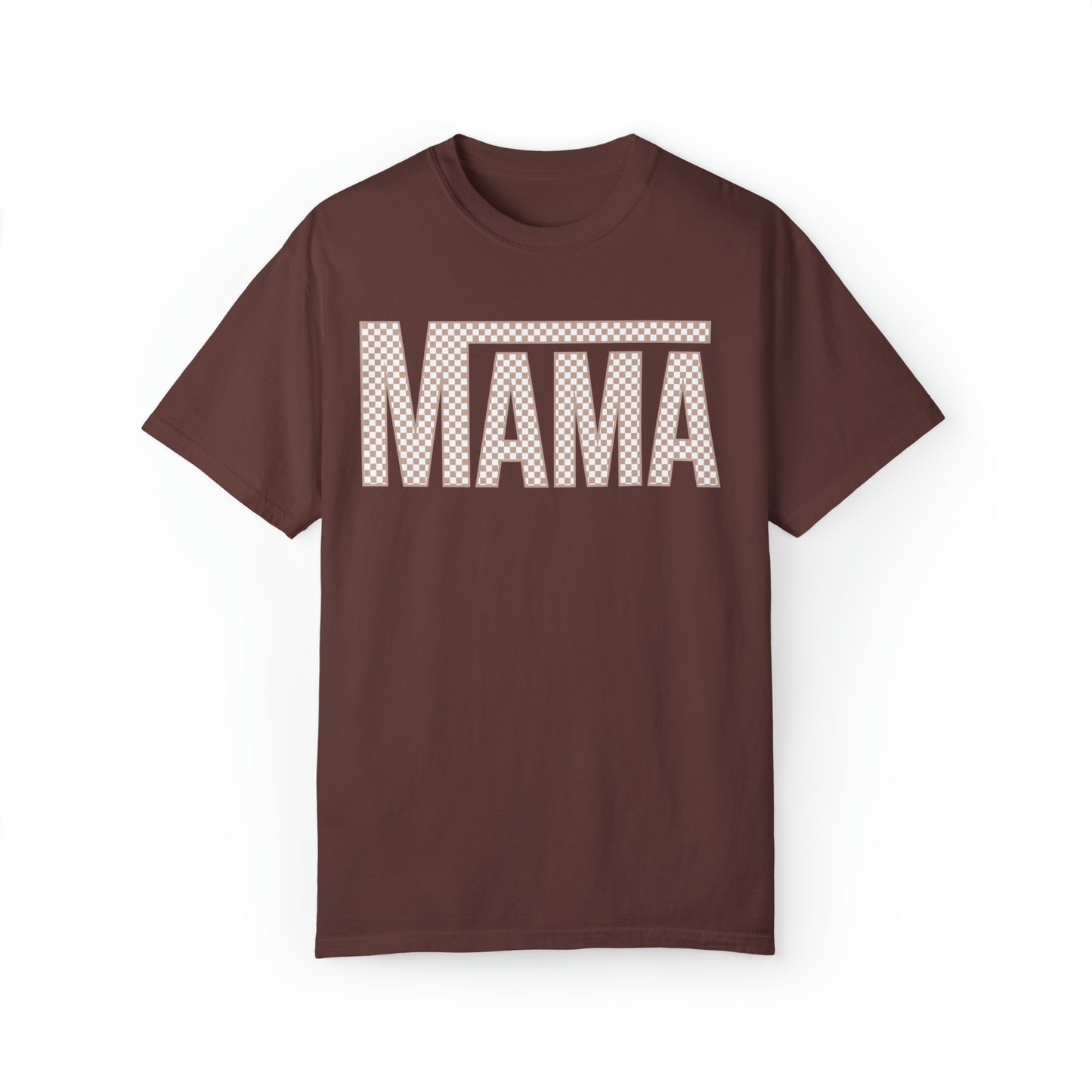 Tan Checkered Mama Unisex Garment-Dyed T-shirt