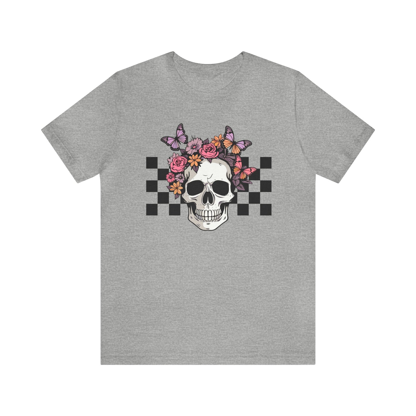 Retro Skull and flowers Halloween Short Sleeve Tee