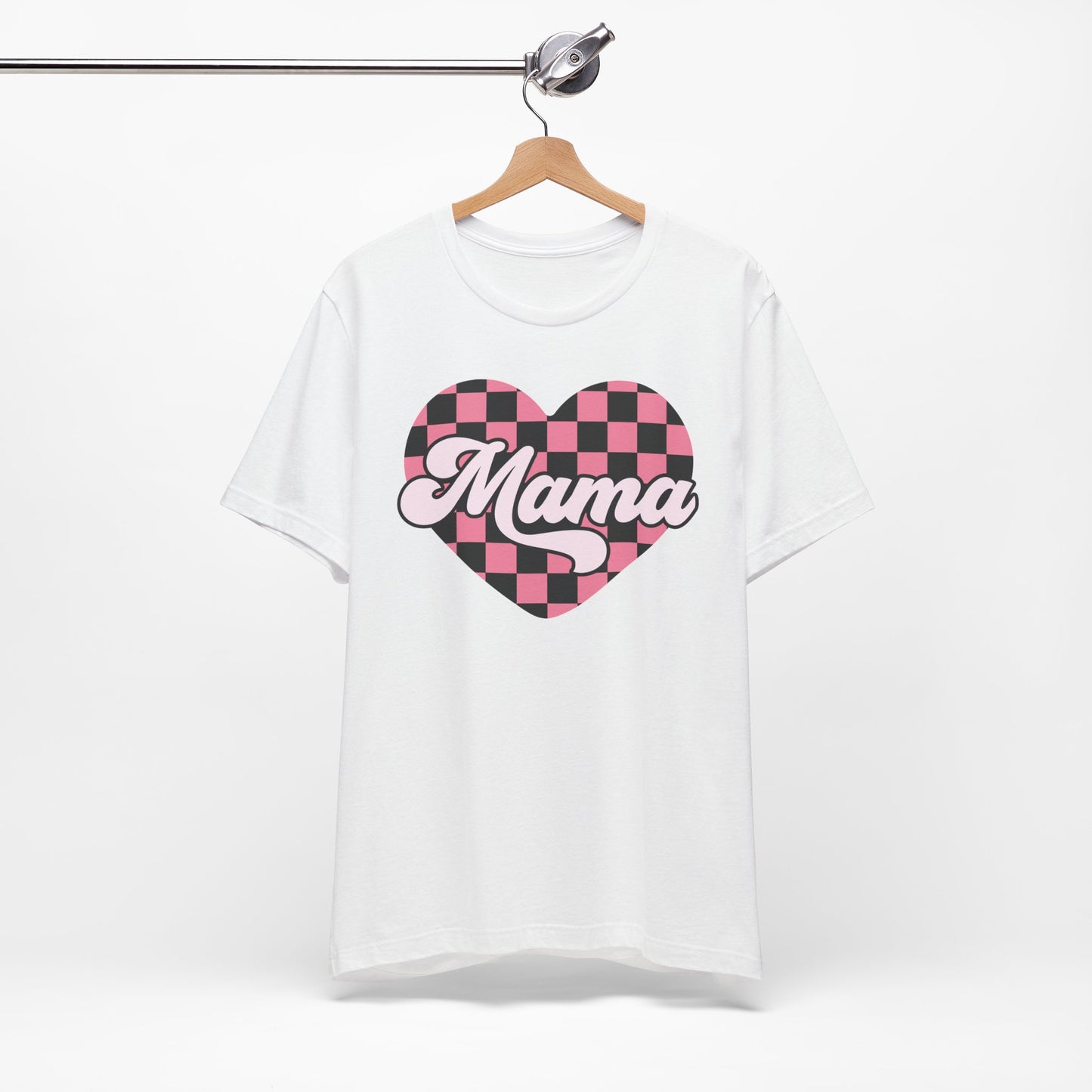 Retro Checkered Mama Heart Short Sleeve Tee