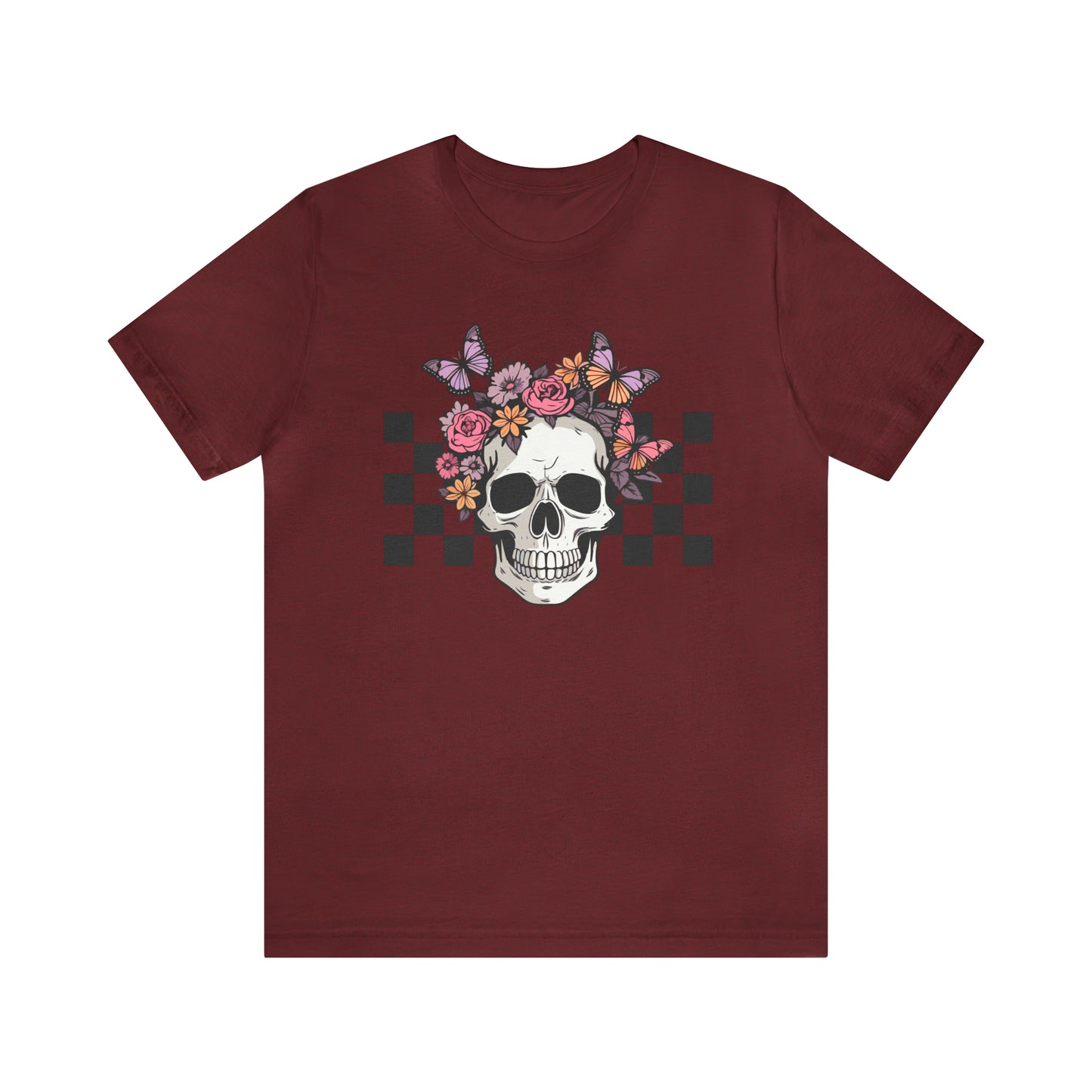 Retro Skull and flowers Halloween Short Sleeve Tee