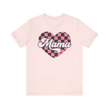 Retro Checkered Mama Heart Short Sleeve Tee