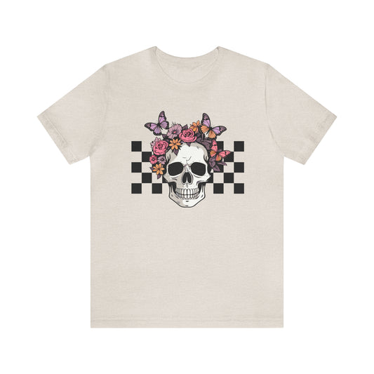 Retro Skull and flowers Halloween Short Sleeve Tee