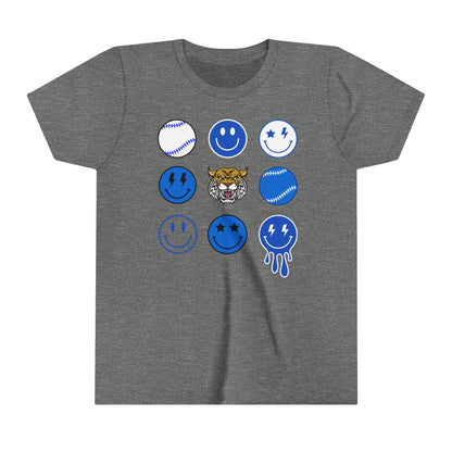 Smiley Face Bobcat Retro Kids Youth Short Sleeve Tee