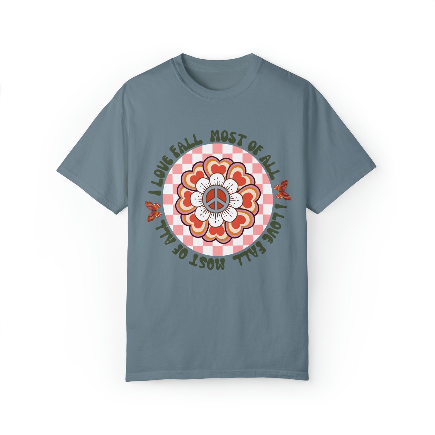 I Love Fall Most of All Peace Comfort Colors Short Sleeve Tee