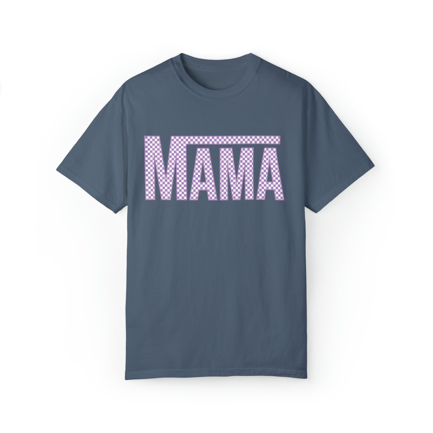 Purple Checkered Mama Comfort Colors Short Sleeve Tee