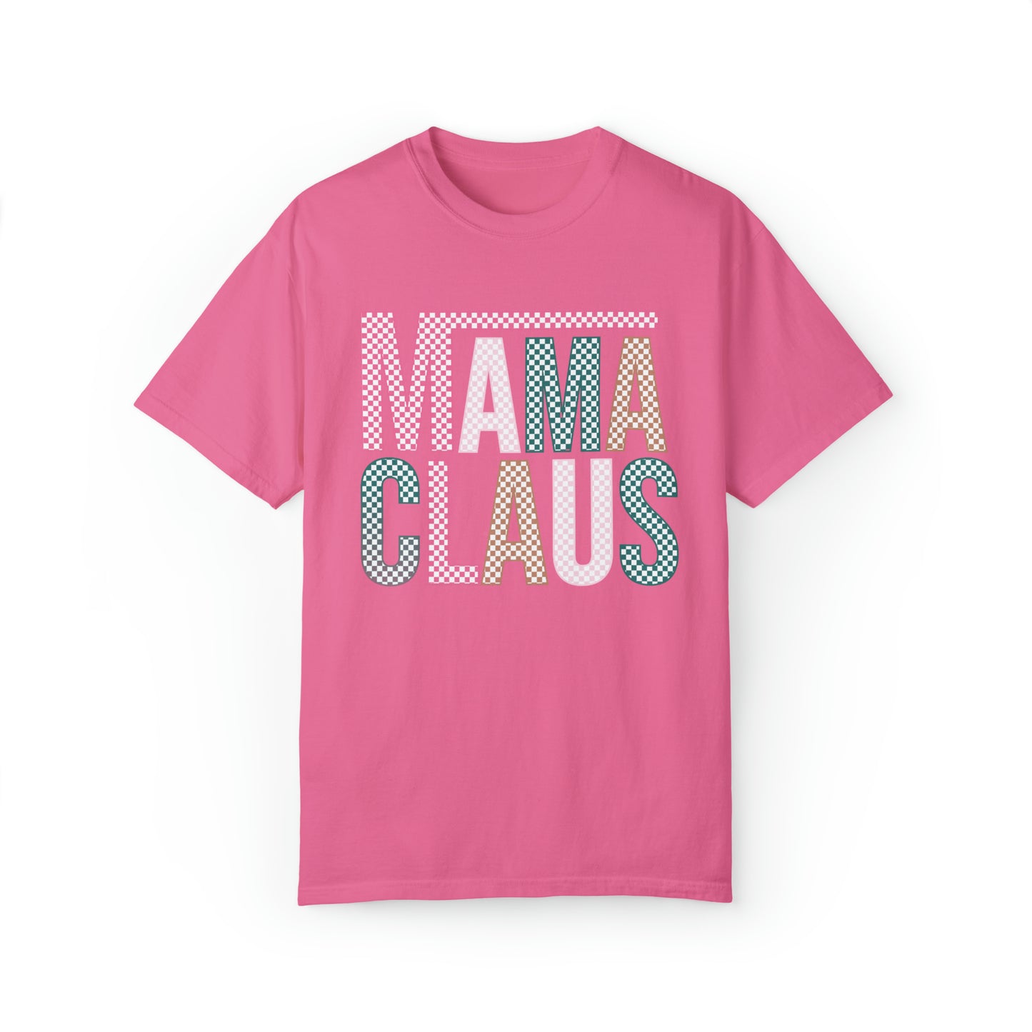 Multi Checkered Mama Claus Unisex Garment-Dyed T-shirt