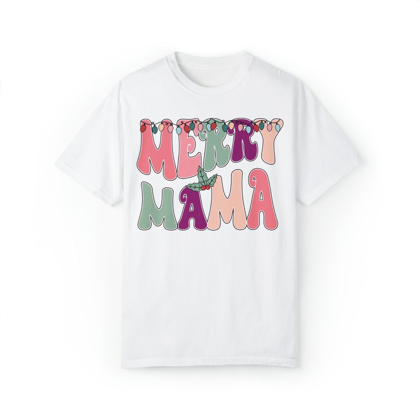 Merry Mama Retro Christmas Comfort Colors Short Sleeve Tee