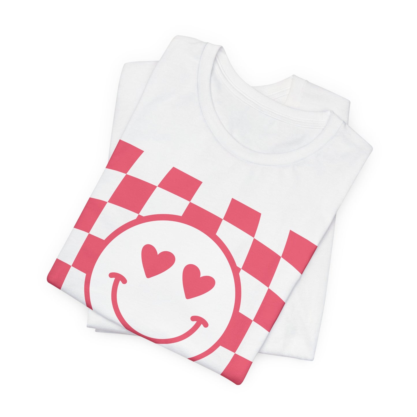 Retro Checkered Heart Smiley Face Short Sleeve Tee