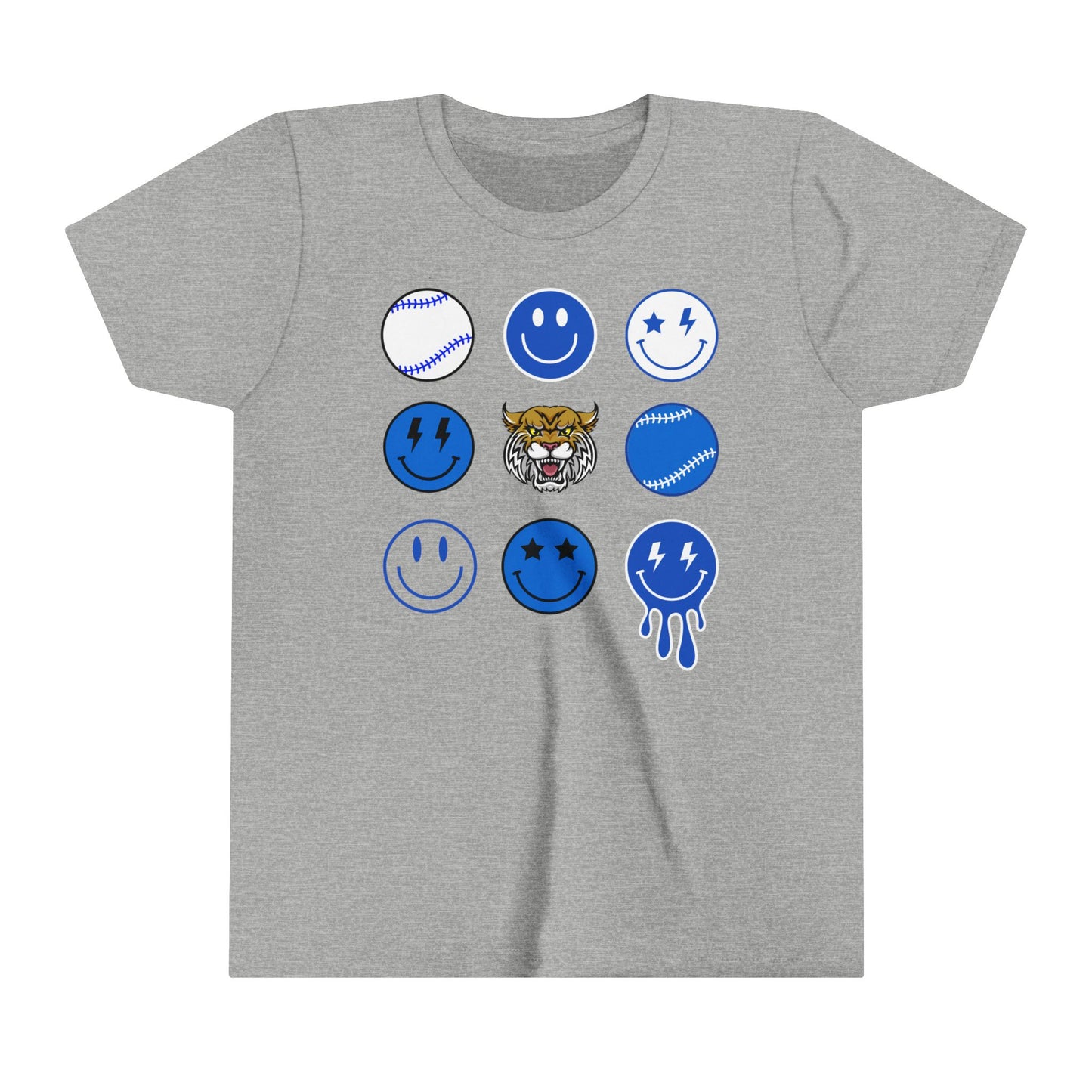 Smiley Face Bobcat Retro Kids Youth Short Sleeve Tee