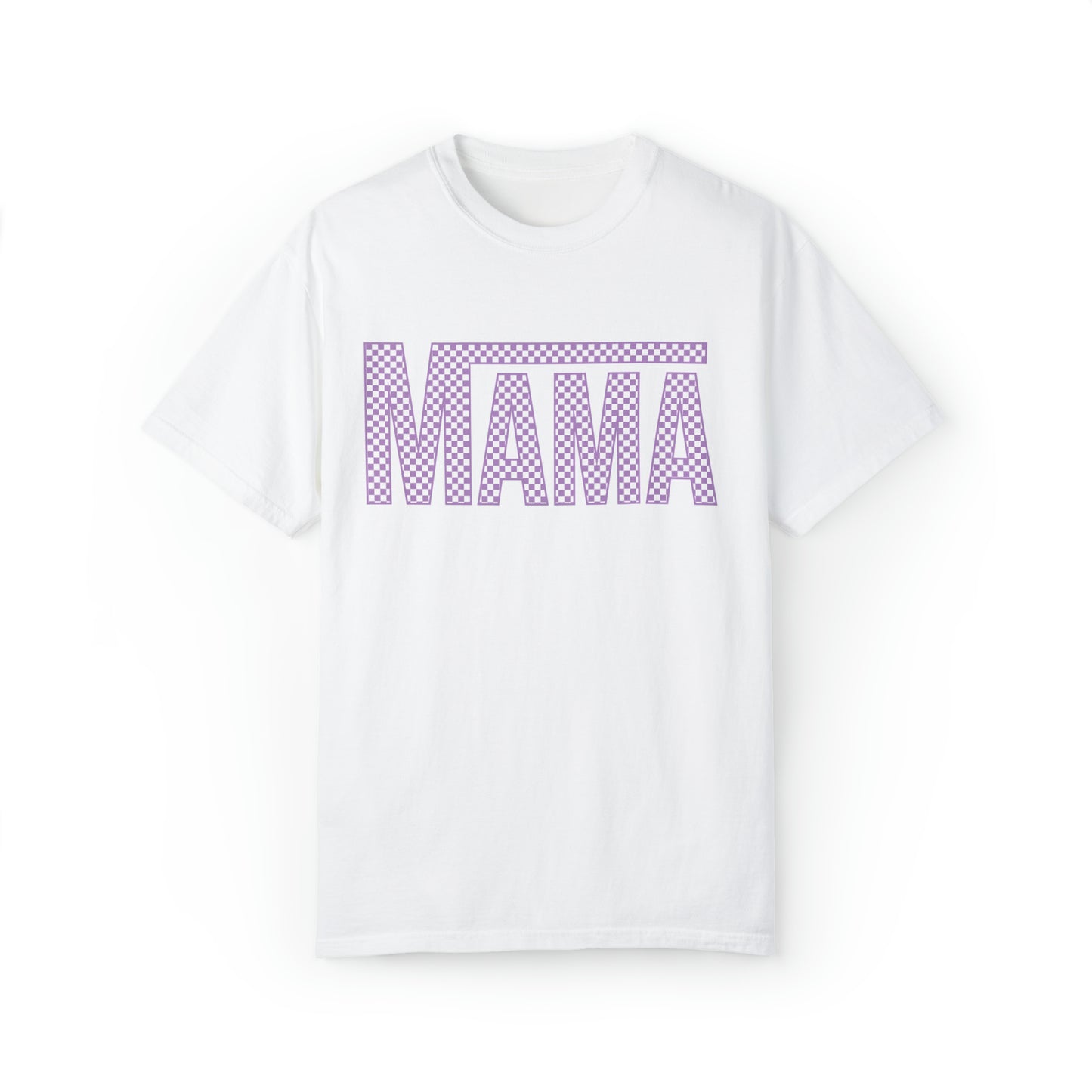 Purple Checkered Mama Comfort Colors Short Sleeve Tee