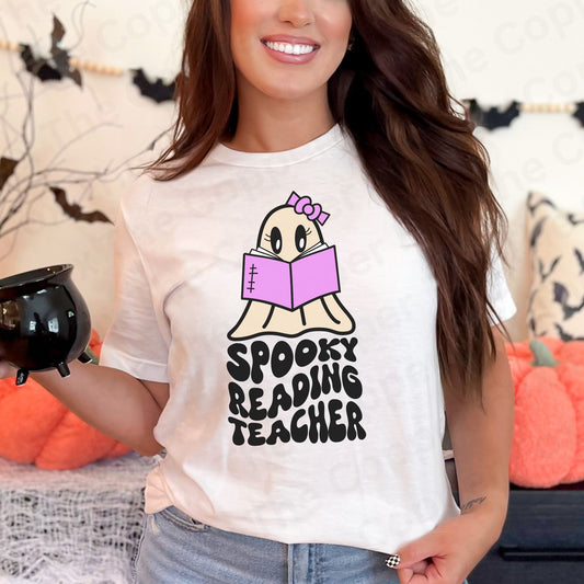 Spooky Reading Teacher Halloween Short Sleeve Tee