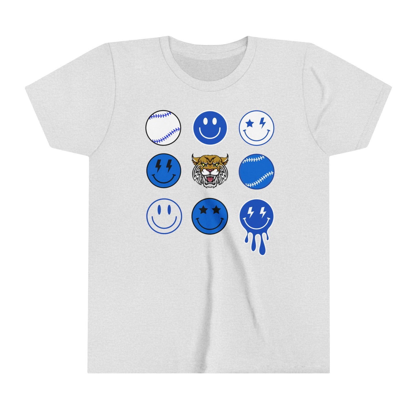 Smiley Face Bobcat Retro Kids Youth Short Sleeve Tee