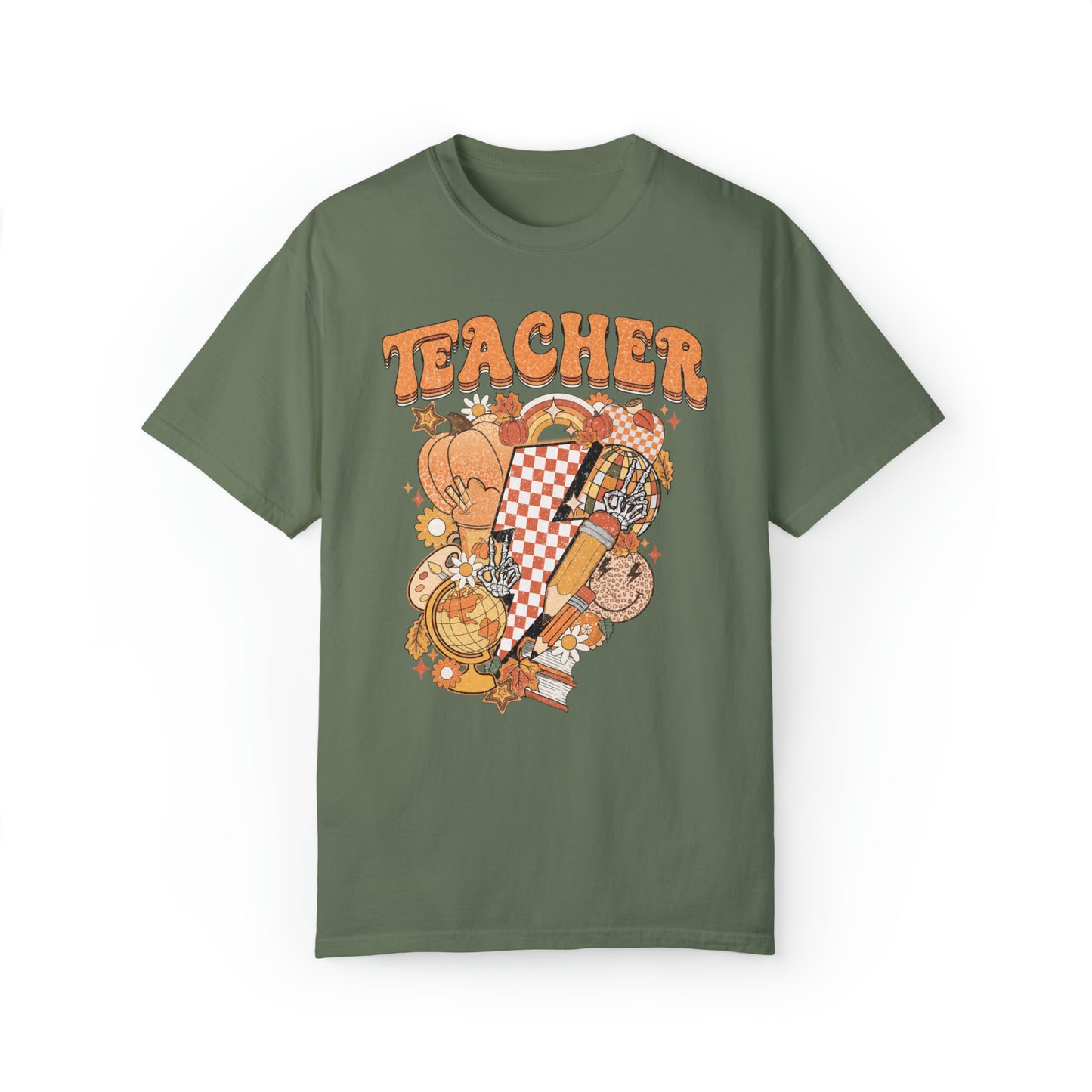Fall Retro Teacher Comfort Colors Short Sleeve Tee